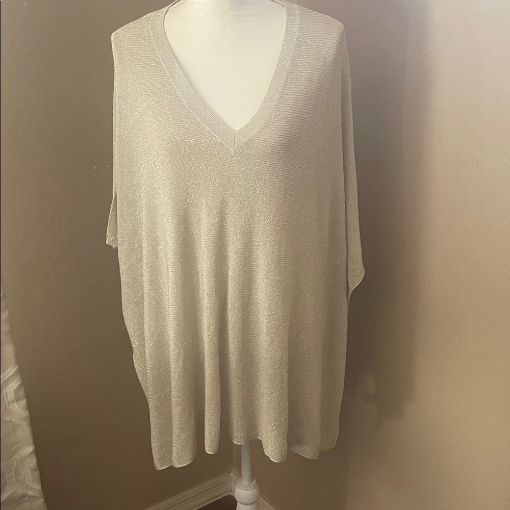 New Ann Taylor V-Neck Metallic Knit Poncho